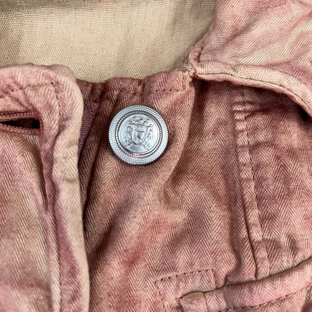 FREE PEOPLE Rose Pink Double Cloth Military Jacket Pockets Cinch Tie Waist Sz XS - Picture 9 of 15
